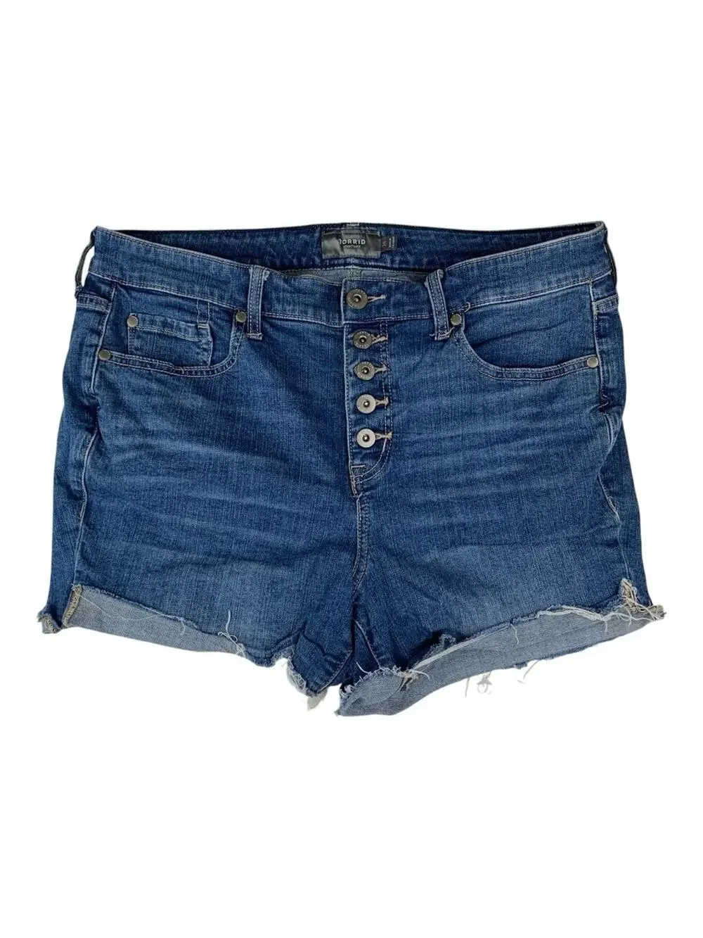 Torrid size 14 button front denim Blue Distressed Jean Shorts Casual Cut-Off